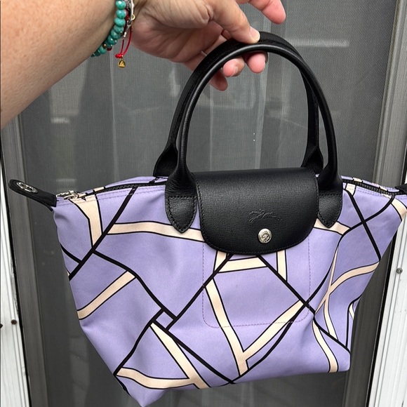Longchamp Handbags - LONGCHAMP PARIS FRANCE LADIES Geometric Purple Black TOTE Handbag-RARE!